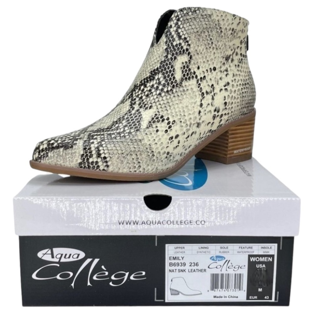 Aqua College Emily Leather Snake Print Waterproof Womens Booties Size 11M